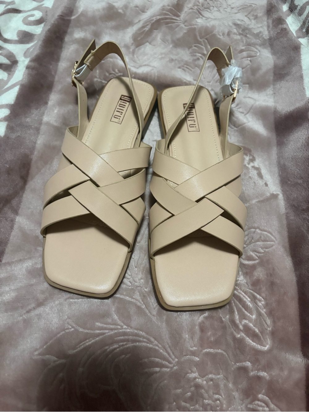 Beige Strappy Slingback Sandals by Unlabeled Brand